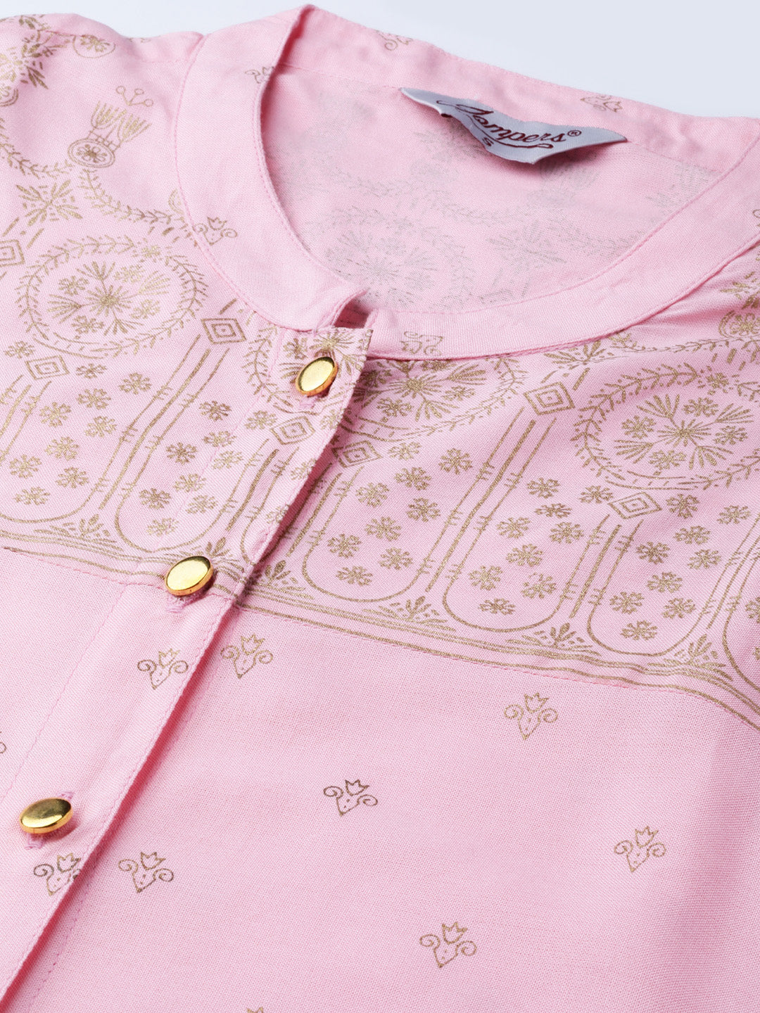 Pink & Gold Printed Cotton Indian Kurta for Women | Shop Kurtas