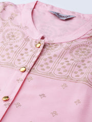 Women Pink & Gold-Toned Printed Straight Kurta