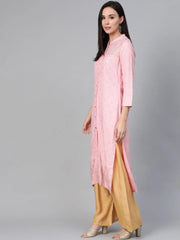 Women Pink & Gold-Toned Printed Straight Kurta