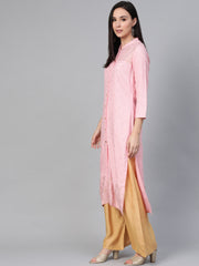 Women Pink & Gold-Toned Printed Straight Kurta