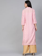 Women Pink & Gold-Toned Printed Straight Kurta