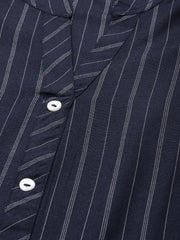 Women Navy Blue & White Striped Indigo Fusion Kurta ( JOK 1371 Blue )-JOK-1371