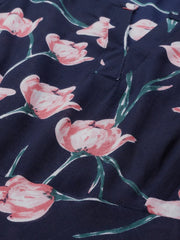 DesiQlo Women Navy Blue & Pink Floral Printed A-Line Kurta ( JOK 1380 Blue )