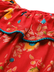 DesiQlo Women Red & Yellow Floral Printed Straight Kurta ( JOK 1387 Red )