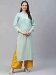 DesiQlo Women Blue & Off White Pure Cotton Ethnic Motifs Printed Kurta ( JOK 1389 Blue )