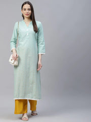 DesiQlo Women Blue & Off White Pure Cotton Ethnic Motifs Printed Kurta ( JOK 1389 Blue )