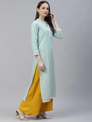 DesiQlo Women Blue & Off White Pure Cotton Ethnic Motifs Printed Kurta ( JOK 1389 Blue )