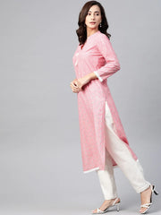 DesiQlo Women Pink & Off White Pure Cotton Ethnic Motifs Printed Kurta ( JOK 1389 Peach )