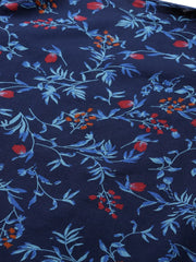 DesiQlo Women Navy Blue & Red Floral Printed Floral Straight Kurta ( JOK 1392 Blue )