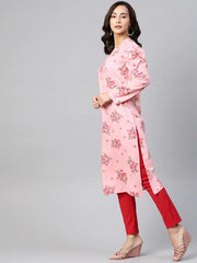 DesiQlo Women Pink & Red Floral Printed Kurta  ( JOK 1392 Pink )