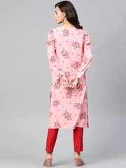 DesiQlo Women Pink & Red Floral Printed Kurta  ( JOK 1392 Pink )