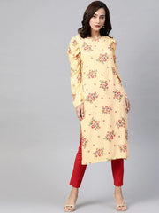 DesiQlo Women Yellow & Red Floral Printed Kurta ( JOK 1392 Yellow )