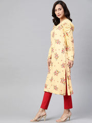 DesiQlo Women Yellow & Red Floral Printed Kurta ( JOK 1392 Yellow )