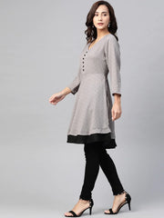 DesiQlo Women Grey & Black Polka Dots Printed Flaired Kurta ( JOK 1396 Grey )