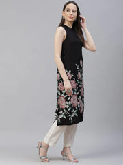 Women Black Floral Printed Floral Kurta ( JOK 1398 Black )