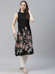 Women Black Floral Printed Floral Kurta ( JOK 1398 Black )