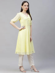 Women Yellow Woven Design Flared Kurta ( JOK 1403 Yellow )