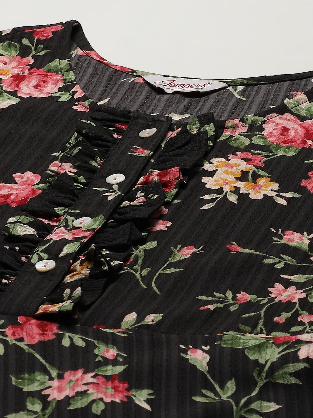 Black Floral Anarkali Kurta for Women | Flared Hem Kurti