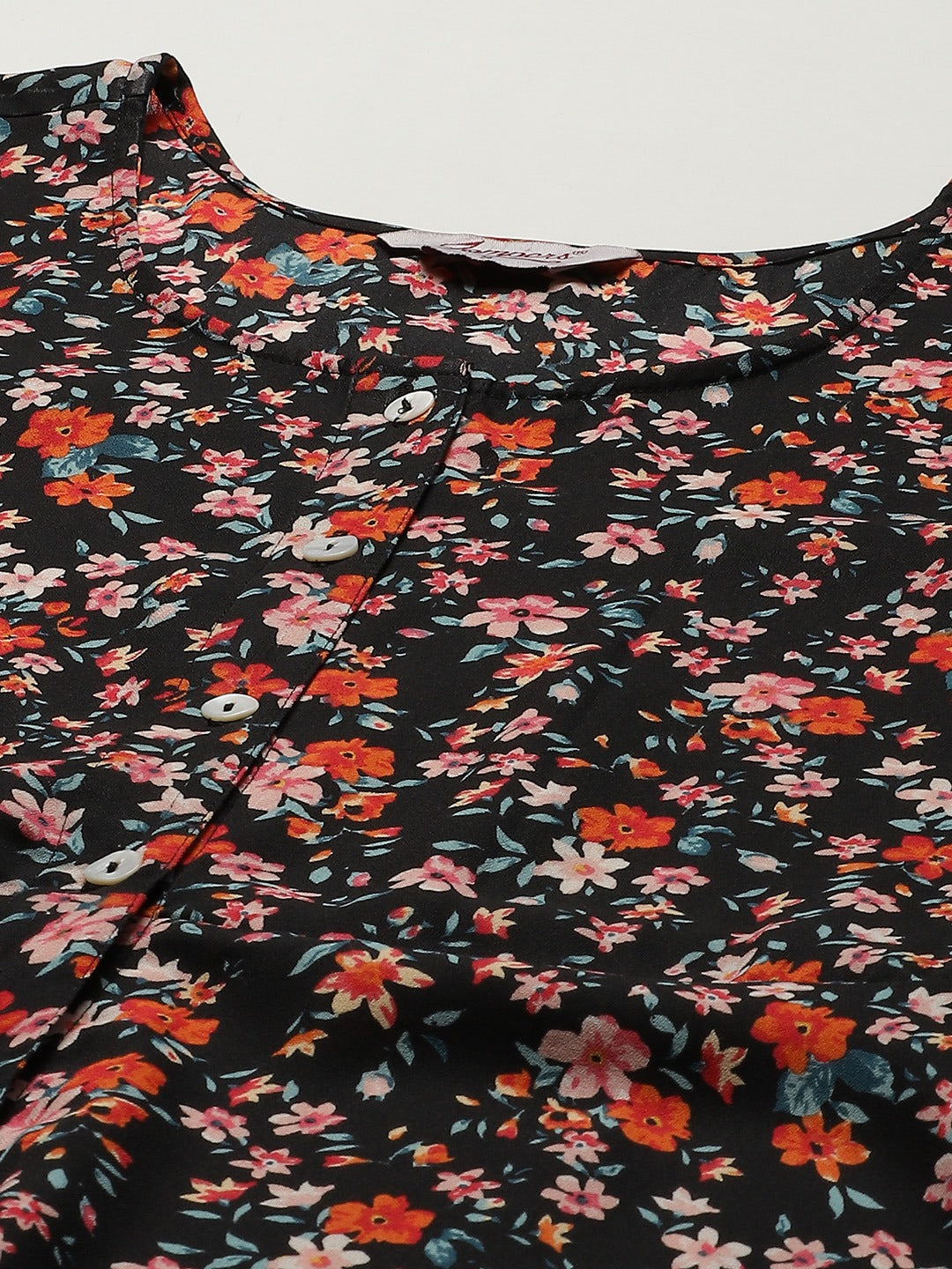 Black & Orange Floral Printed Indian Kurta for Women