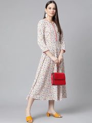 DesiQlo Women White & orange Floral Printed Floral Kurta ( JOK 1413 White )