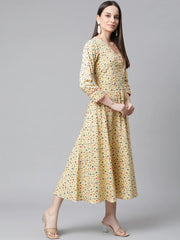 DesiQlo Yellow Floral printed A-Line kurta ( JOK 1414 Yellow )