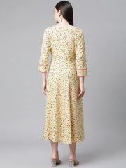 DesiQlo Yellow Floral printed A-Line kurta ( JOK 1414 Yellow )