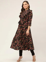 Women Black Flared Printed kurta ( JOK 1415 Black )