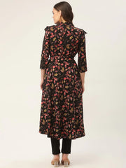Women Black Flared Printed kurta ( JOK 1415 Black )