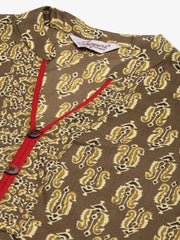 Women Brown and Olive Printed Straight Pure Cotton Kurta ( JOK 1419 Brown )