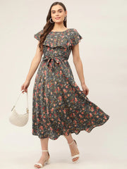 Women Grey Flared Printed kurta ( JOK 1420 Grey )