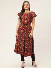 Women Maroon Flared Printed kurta ( JOK 1420 Maroon )
