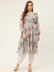 Women Grey Georgette Flared Printed kurta ( JOK 1421 Grey )
