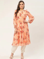 Women Orange Georgette Flared Printed kurta