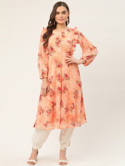 Women Orange Georgette Flared Printed kurta