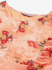 Women Orange Georgette Flared Printed kurta