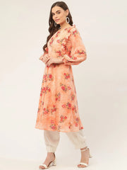 Women Orange Georgette Flared Printed kurta