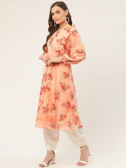 Women Orange Georgette Flared Printed kurta