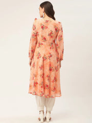 Women Orange Georgette Flared Printed kurta