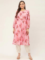 Women Pink Georgette Flared Printed kurta ( JOK 1421 Pink )