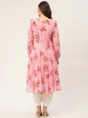 Women Pink Georgette Flared Printed kurta ( JOK 1421 Pink )