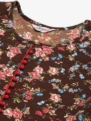 Women Brown Flared Printed kurta ( JOK 1422 Brown )