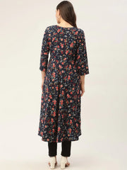 Women Navy Blue Flared Printed kurta ( JOK 1422 Navy )