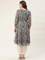 Women Grey & White Georgette Floral Printed Kurta ( JOK 1428 Grey )