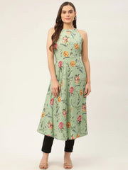 Women Green Floral Print Anarkali Kurta ( JOK 1429 Green )