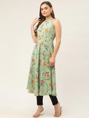 Women Green Floral Print Anarkali Kurta ( JOK 1429 Green )