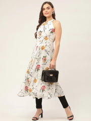 Women White Floral Printed Anarkali Kurta ( JOK 1429 White )