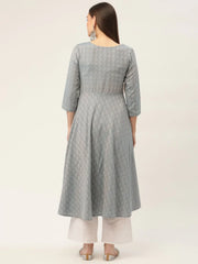 Women Grey & Red Cotton Jacquard Geometric Printed Kurta ( JOK 1430 Grey )