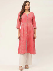 Women Red & Grey Cotton Jacquard Geometric Printed Kurta ( JOK 1430 Red )