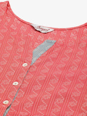 Women Red & Grey Cotton Jacquard Geometric Printed Kurta ( JOK 1430 Red )