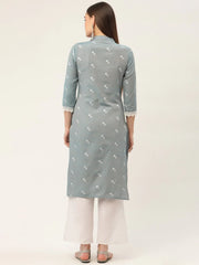 Women Grey Cotton Jacquard Geometric Printed Kurta ( JOK 1431 Grey )